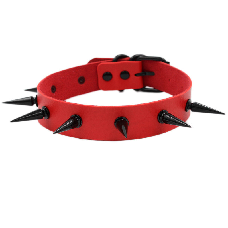 Gothic Punk PU Leather Alloy Spike Rivet Choker Necklace Unisex Rock Club Wear