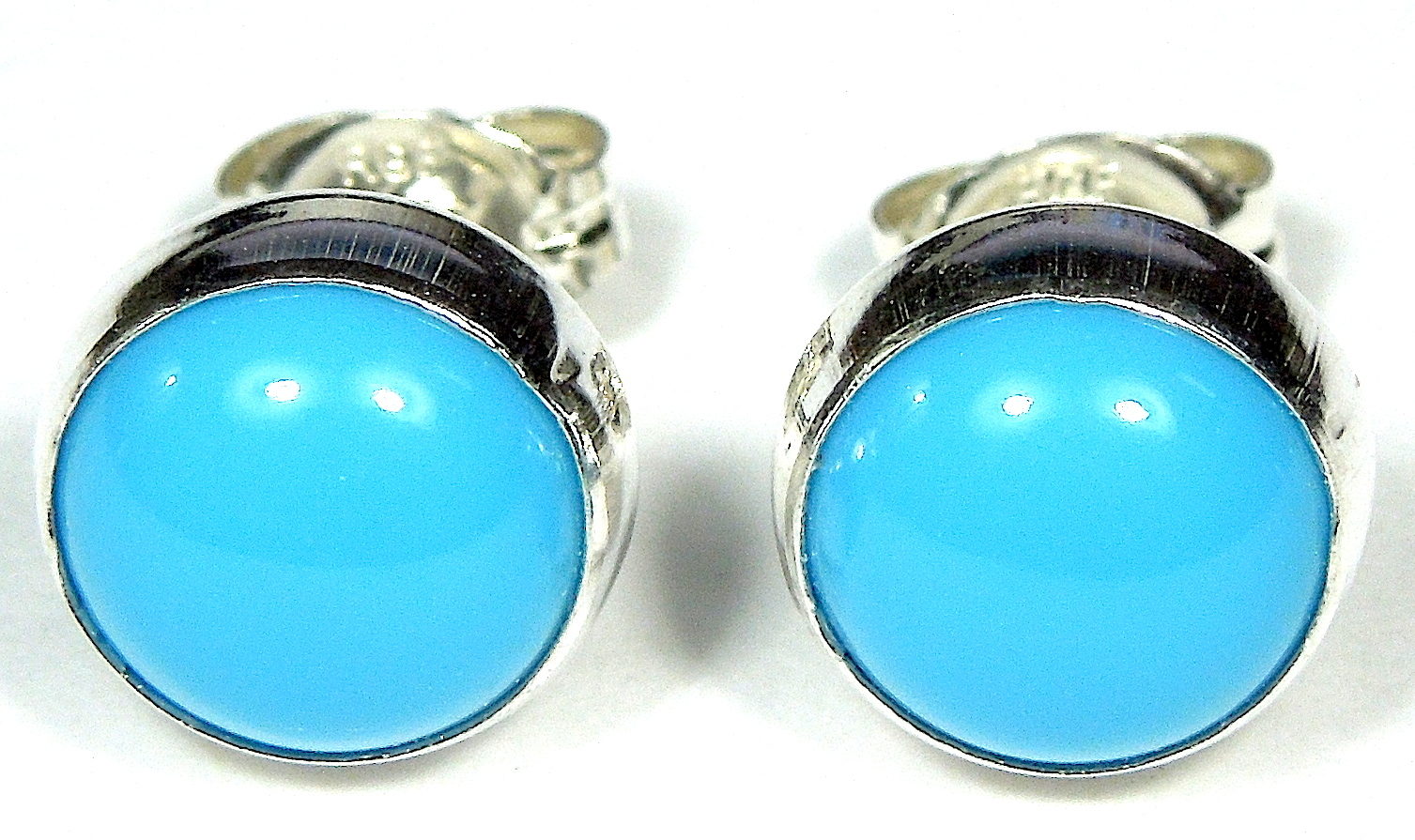 6mm Round Blue Sleeping Beauty Turquoise 925 Sterling Silver Stud Earrings