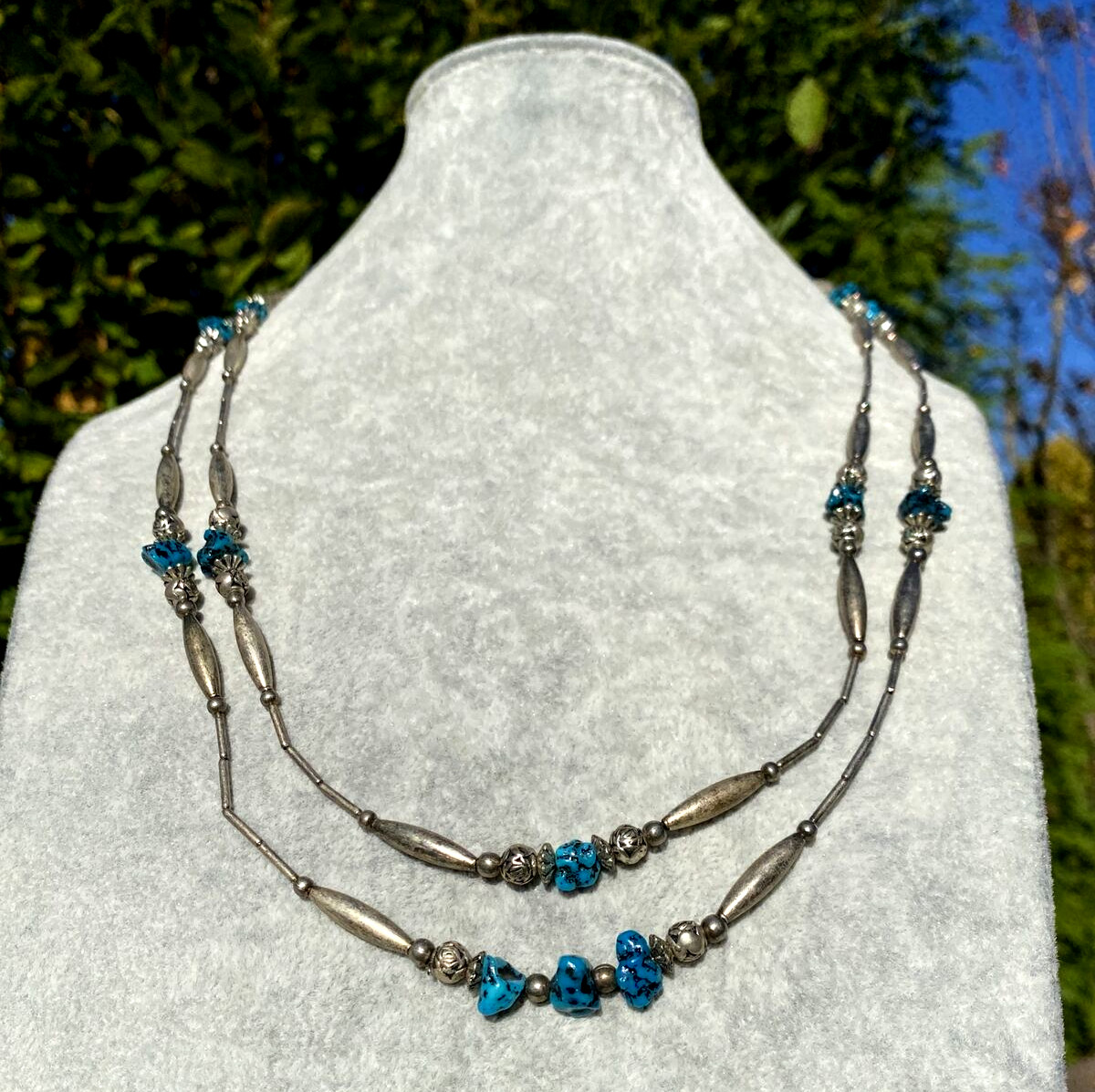 Vintage Necklace Southwest Liquid Silver Turquoise Estate Fine Jewelry Pre-Owned