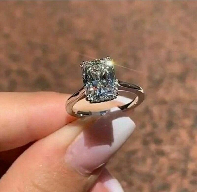 2Ct Radiant Cut Lab Created Moissanite Solitaire Ring 14K White Gold Plated