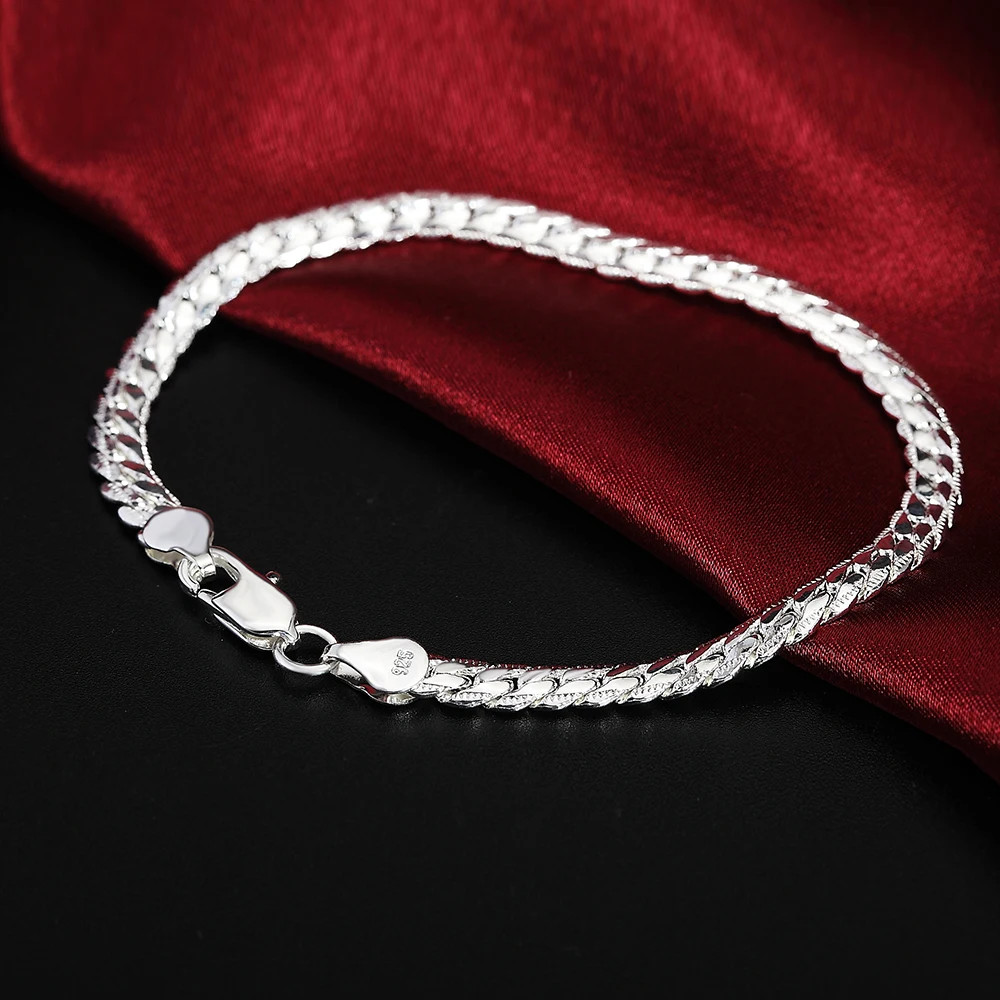925 Sterling Silver Charm Glossy Bead Bangle Women’s Fashion Bracelet Jewelry