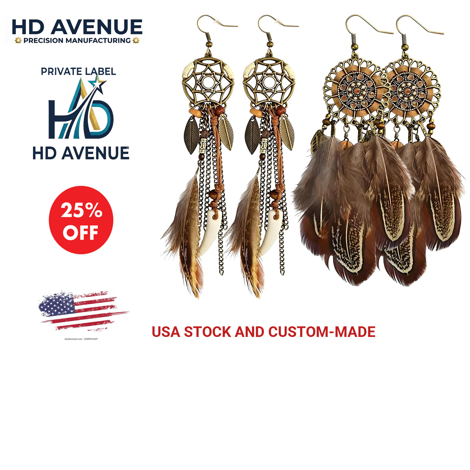 Women’s Drop Feather Earrings Bohemian Dream Catcher Tassel Dangle Jewelry