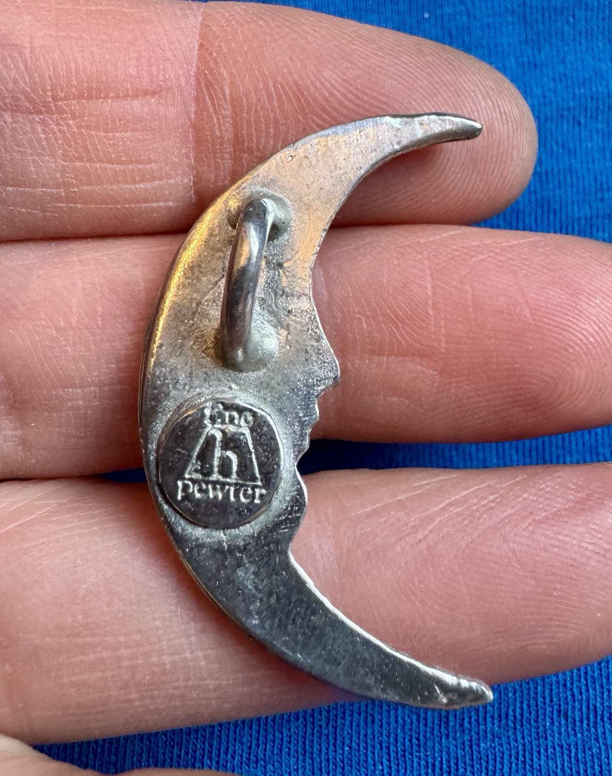 Vintage cast pewter Crescent Moon Pendant
