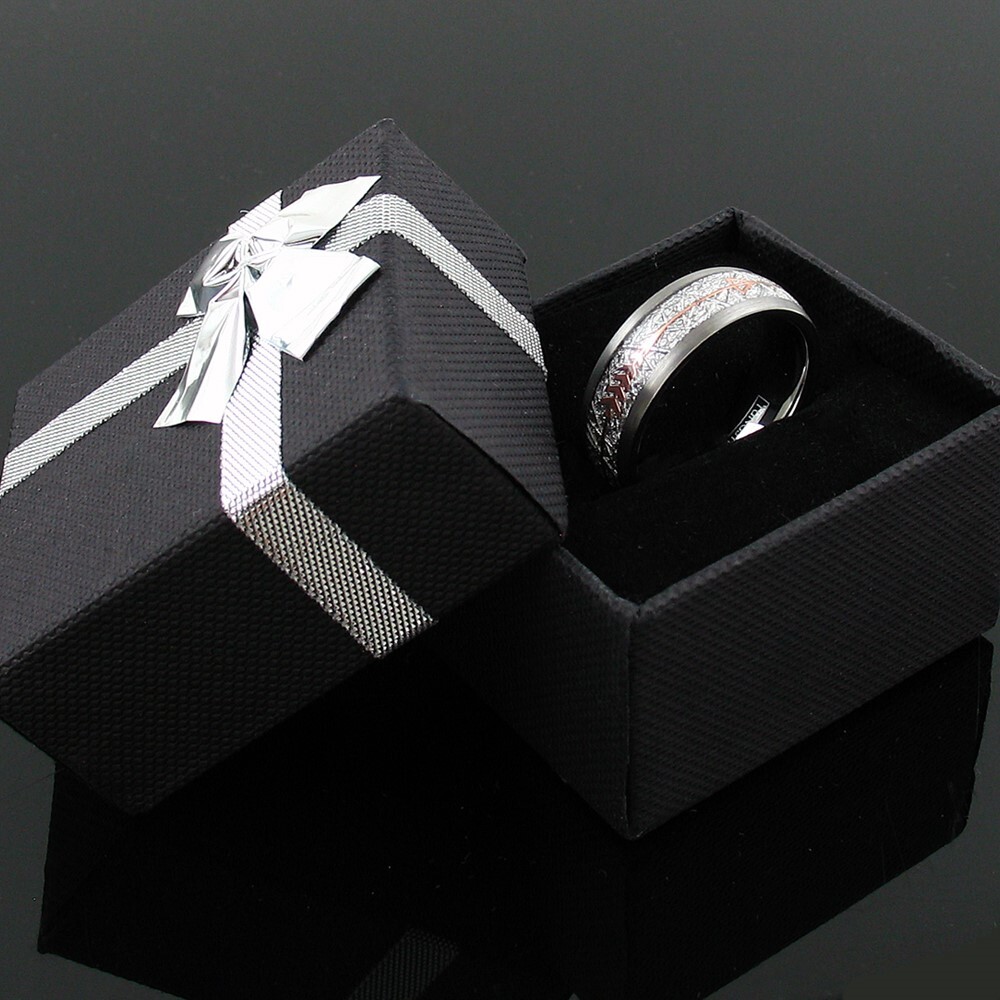 6/8mm Tungsten Meteorite & Rose Gold Plated Arrow Band Ring-Engraving Avail.