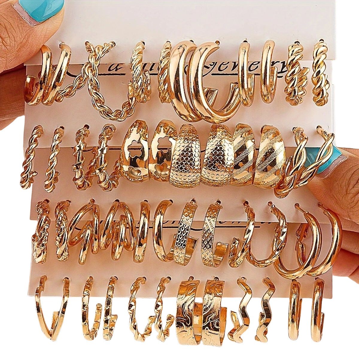 24 Pairs Golden Earrings Set Fashion C-shaped Alloy Earrings for Women’s Jewelry