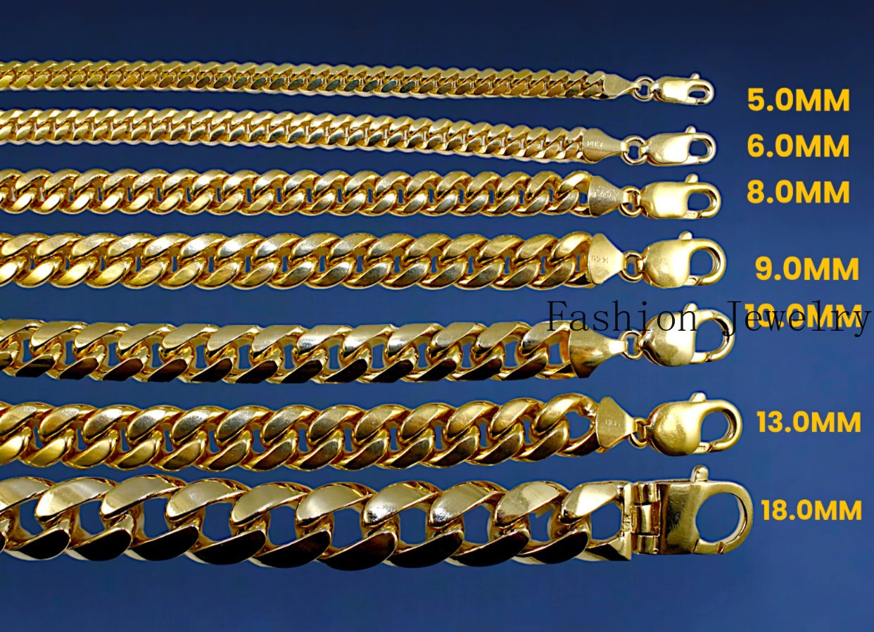 14K Yellow Gold SOLID Miami Cuban Necklace Bracelet Chain 2mm-12mm 7″-30″