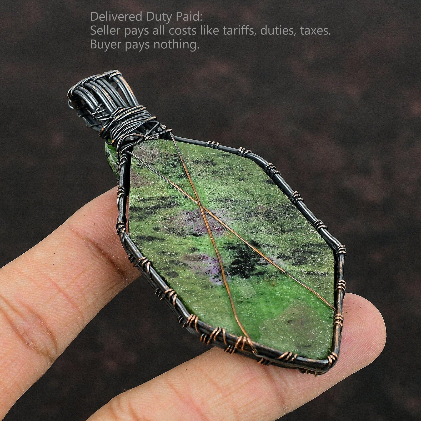 Copper Hexagon Ruby Zoisite Gemstone Mother Handmade Wire Wrapped Trendy Pendant