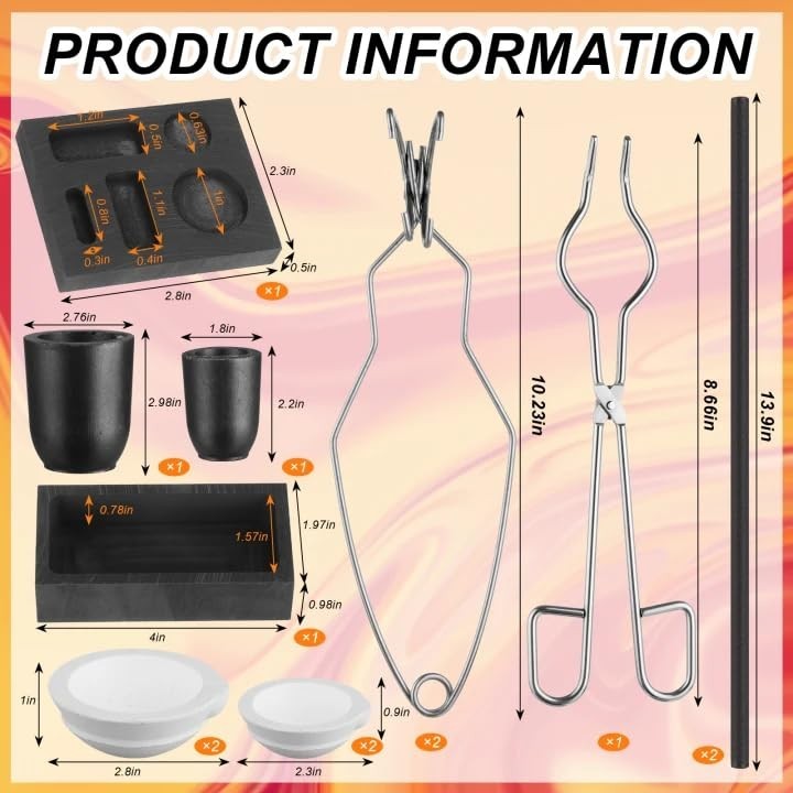 13Pcs Graphite Melting Casting Kit – 5-in-1 Ingot Mold, Crucibles, Tongs & Tools