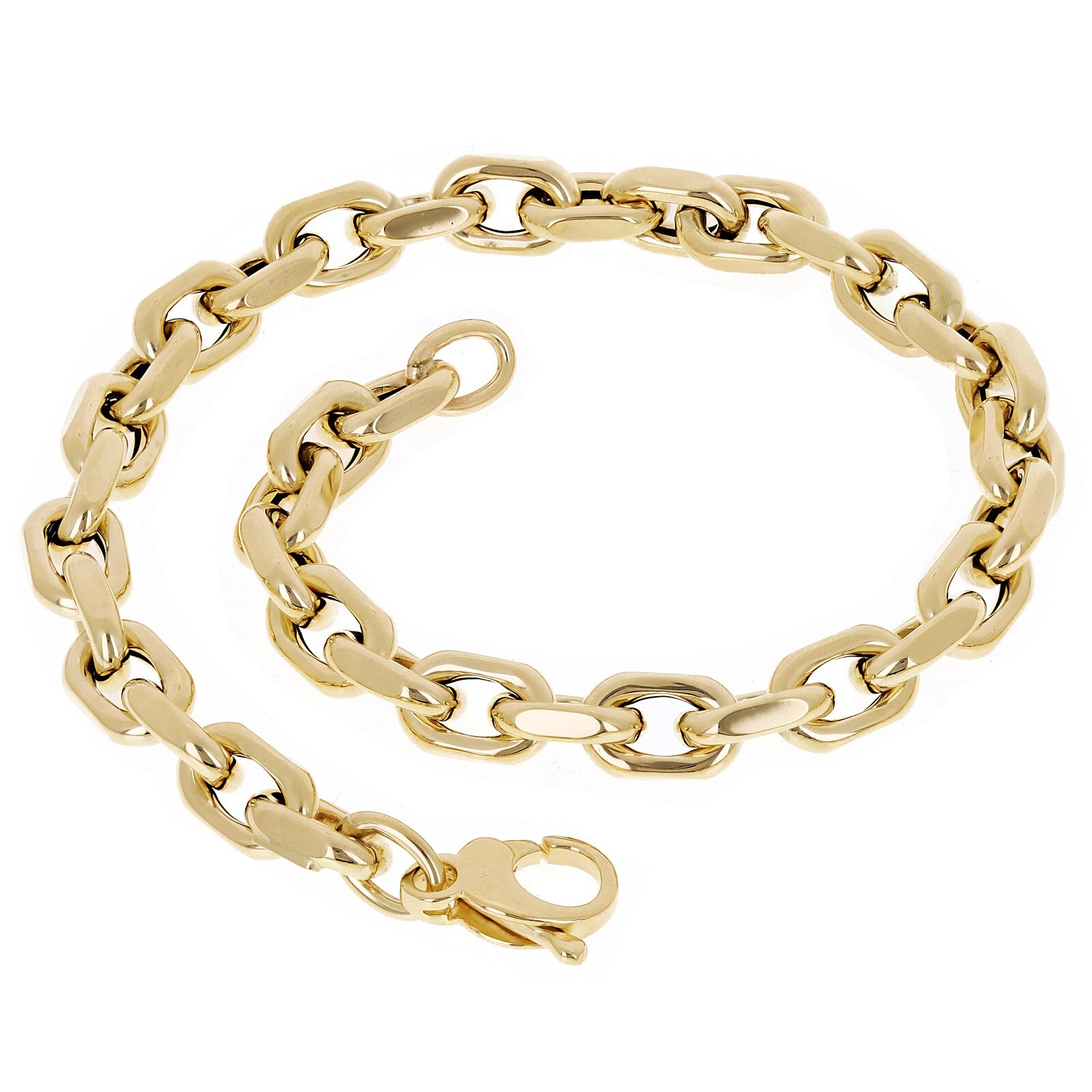 Italian Yellow Gold Hollow Oval Link Rolo Chain Bracelet 7.5″ 7.5mm 7.4 grams