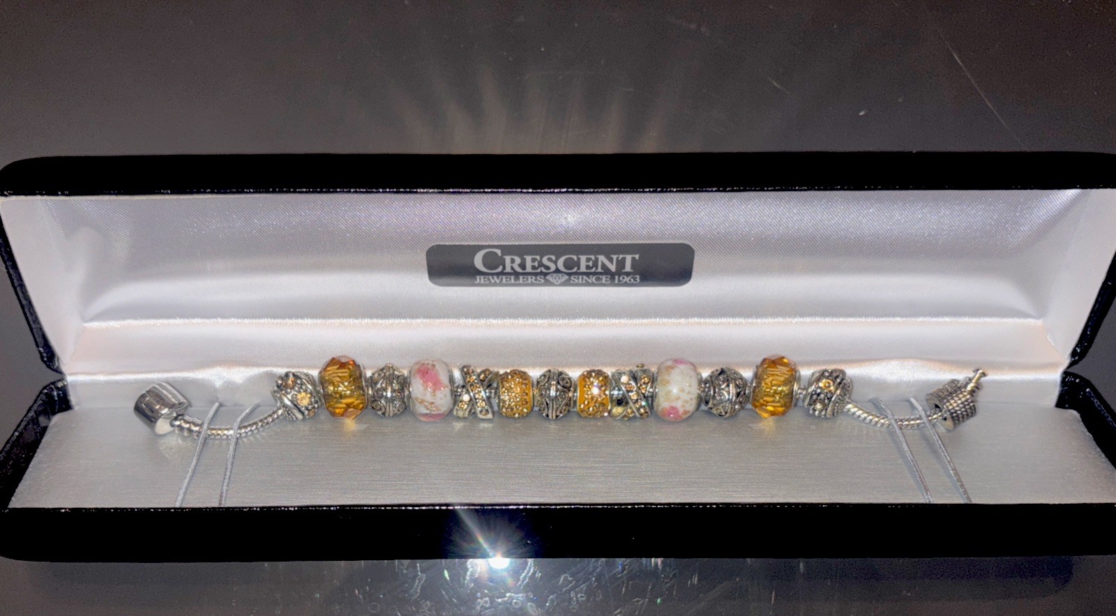 Crescent 7.5” Sterling Silver Charm Bracelet W/13 Charms Women Mom Gift Box New