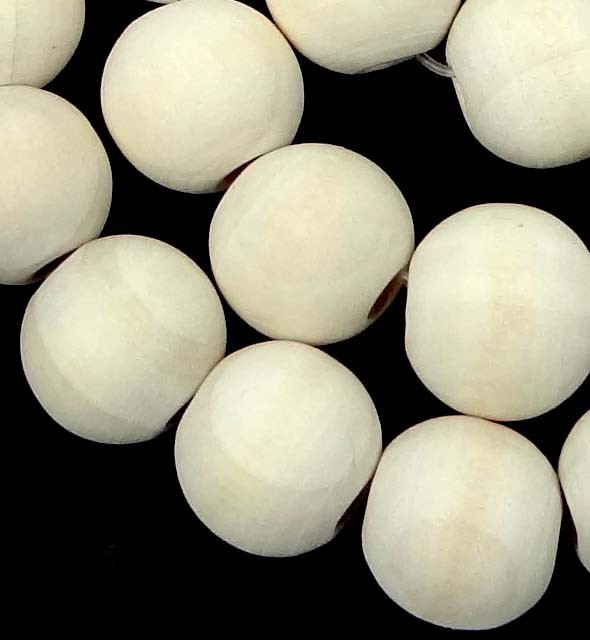 12x10mm Antique / off White Wood Round Beads natural undyed 16″