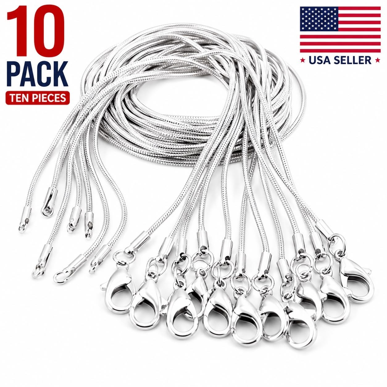 10PCS wholesale 925 sterling solid silver 1MM 16-30inch snake chain necklace
