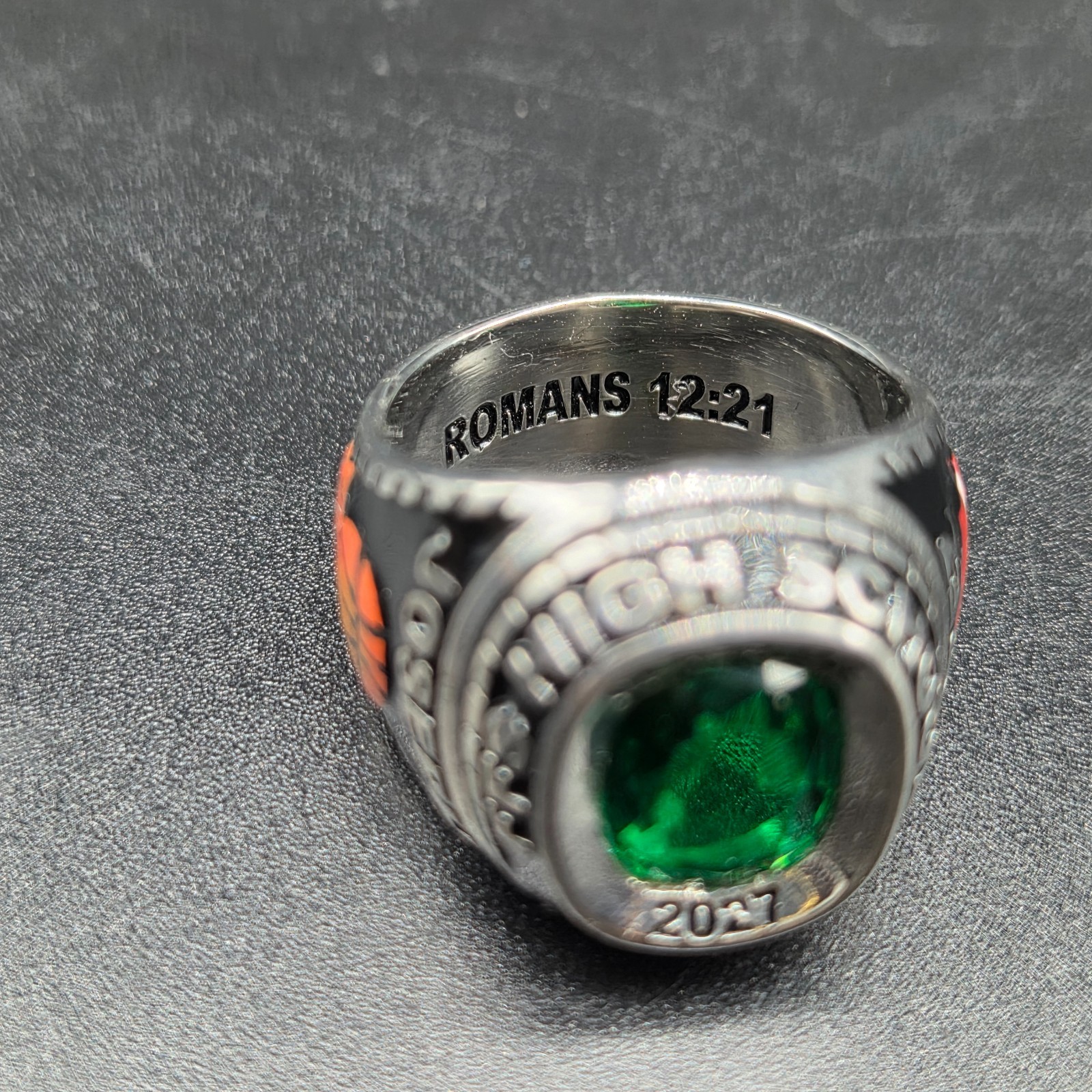925 Sterling Silver Green Cushion Ring Personalized Collage Graduation Gifts