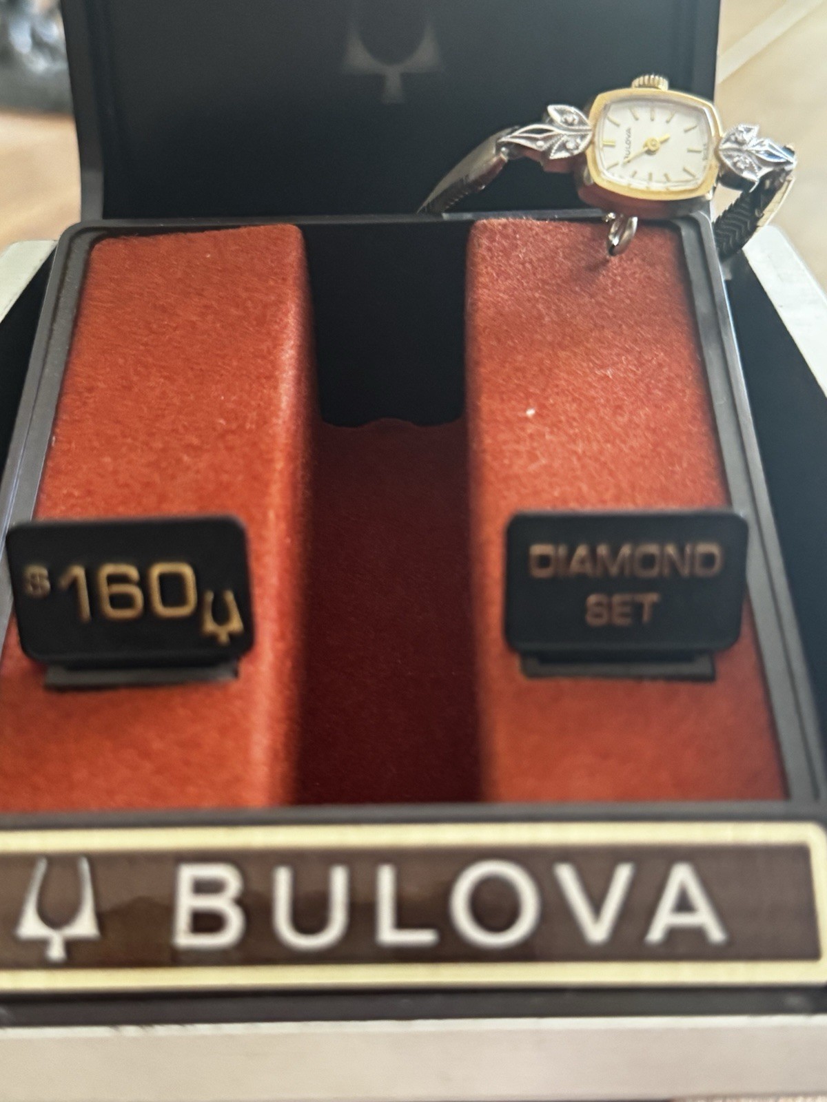 Bulova Diamond Set Vintage Women’s Manual Wind Gold Square Watch w/ Box