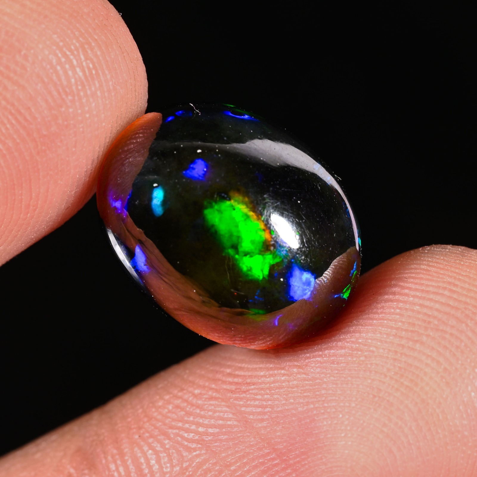 6.55 Ct Natural Ethiopian Multi Fire Black Opal Cabs Loose Gemstone 15x12x8 MM