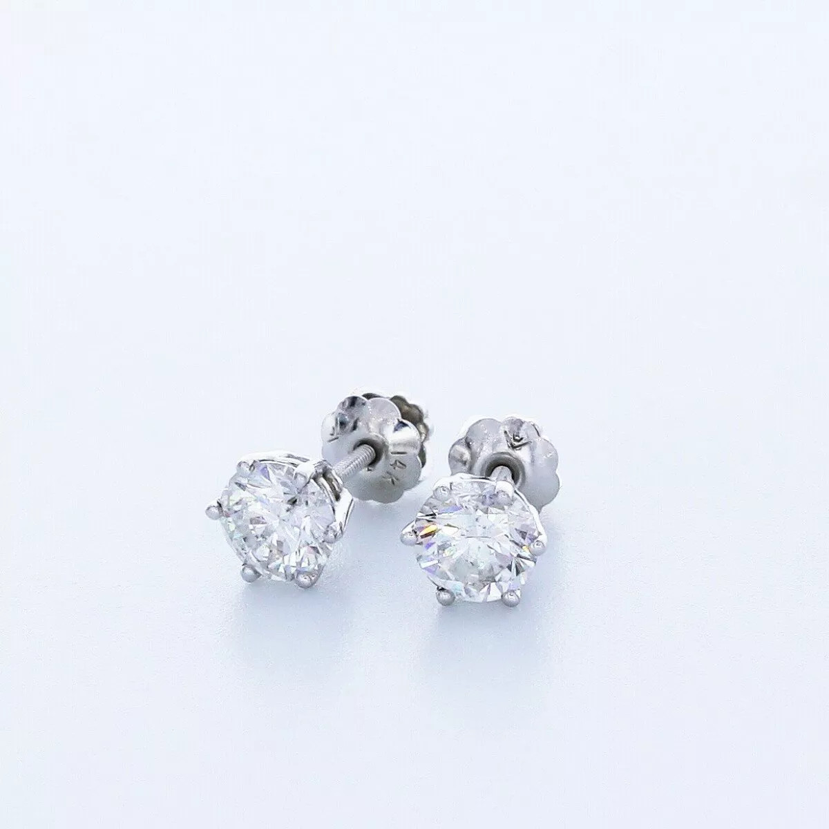 Solid 14K White Gold Stud Earrings Classic 1.25 CT Round Natural Diamond G SI1