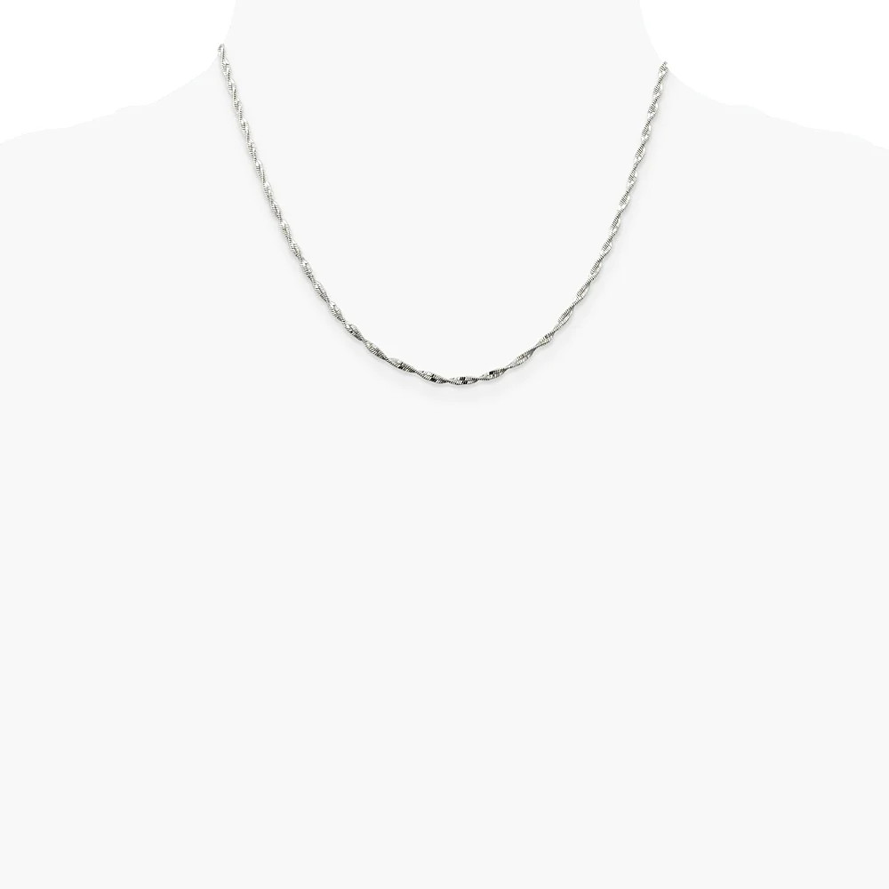 Sterling Silver 2mm Twisted Herringbone Chain Necklace 16″-24″