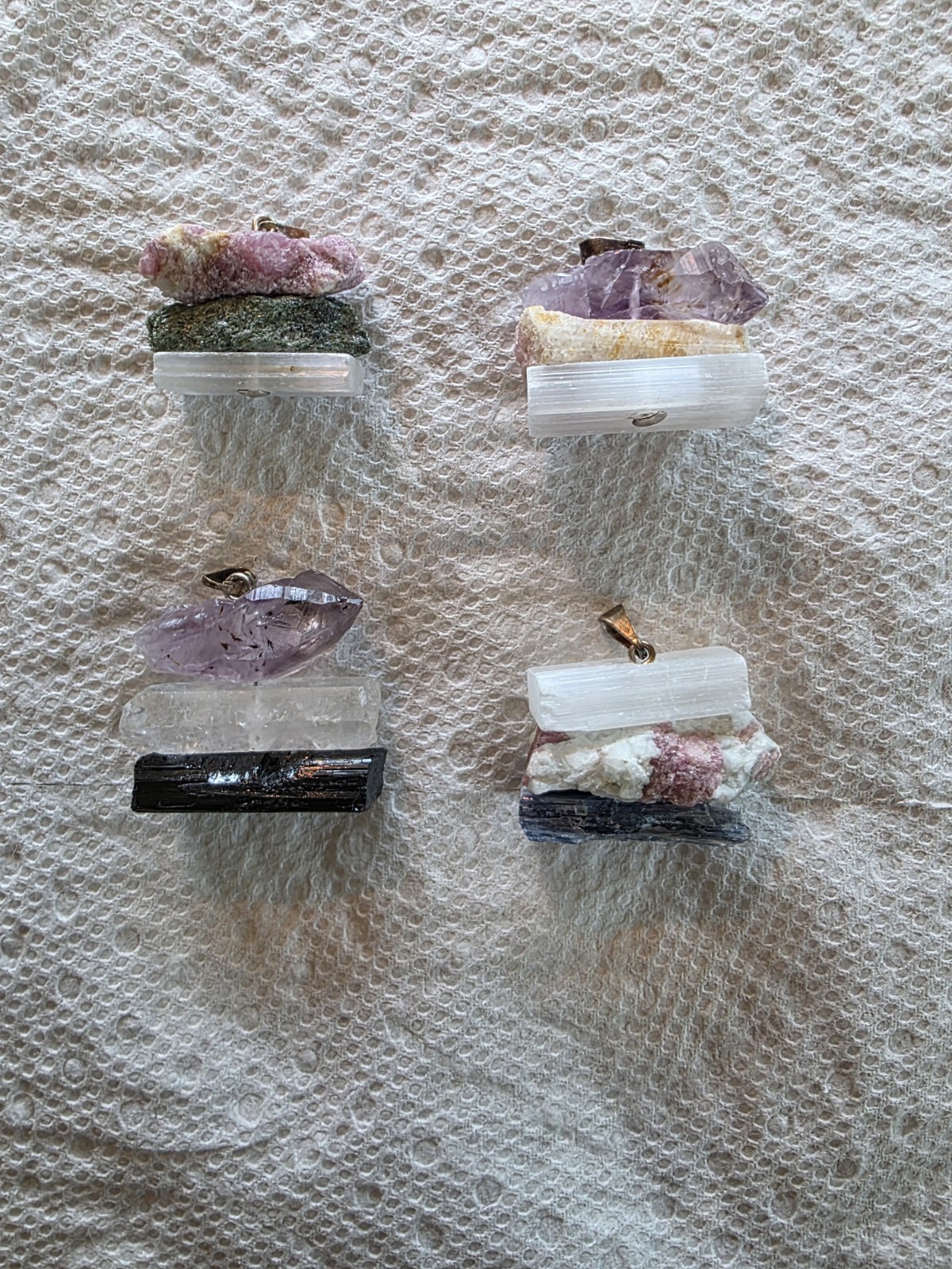 4 Handmade Rough Multicolor Stone Bar Pendant, Nature Theme, Unisex Adults