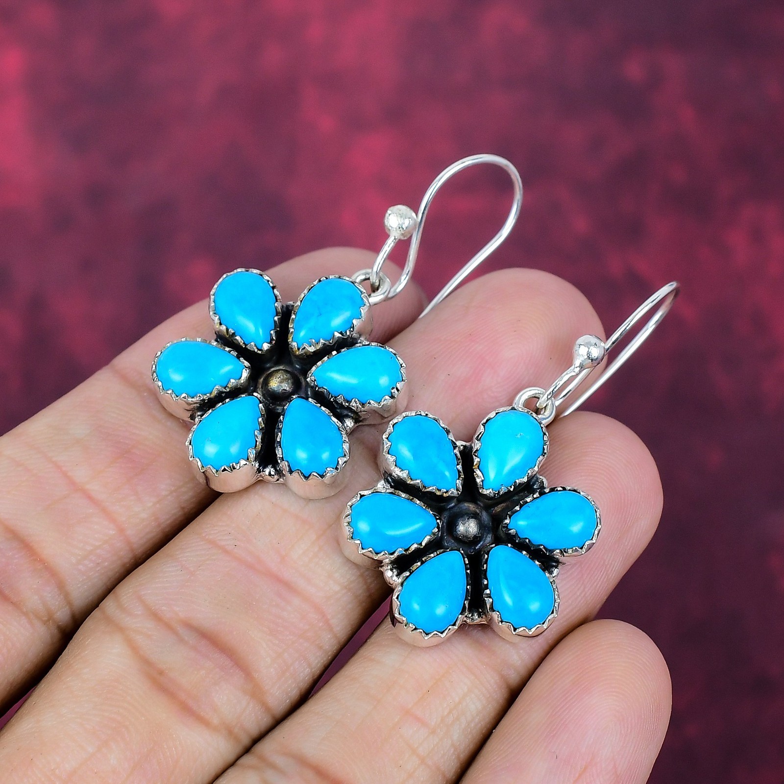 Sleeping Beauty Turquoise Gemstone Handmade 925 Sterling Silver Earrings Jewelry