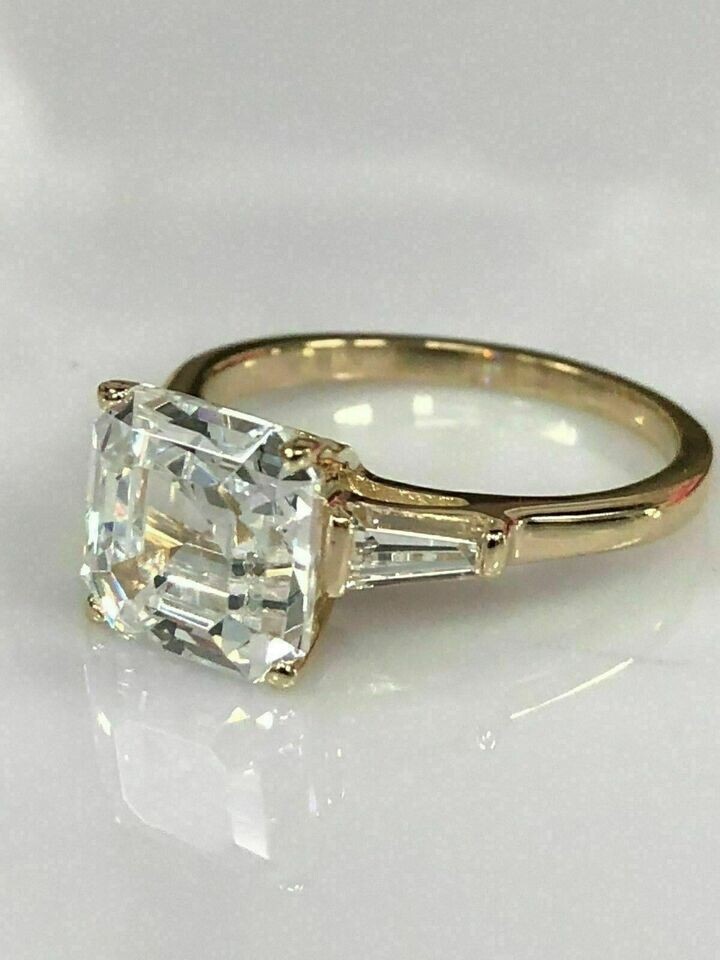 3Ct Asscher Cut Lab-Created Diamond Solitaire Women’s Ring 14k Yellow Gold Over
