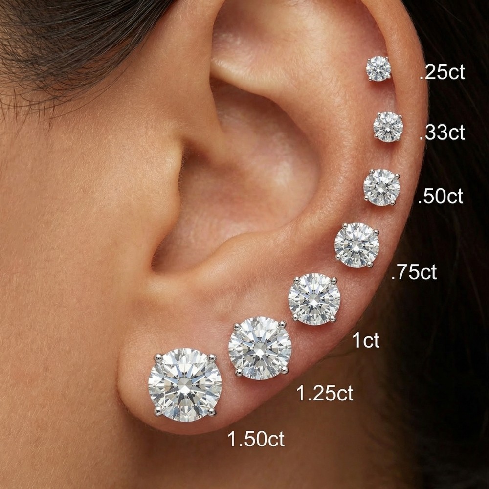F/VS .25 – 1.50 ctw Lab Grown Diamond Studs Earrings 14k White Gold Earrings