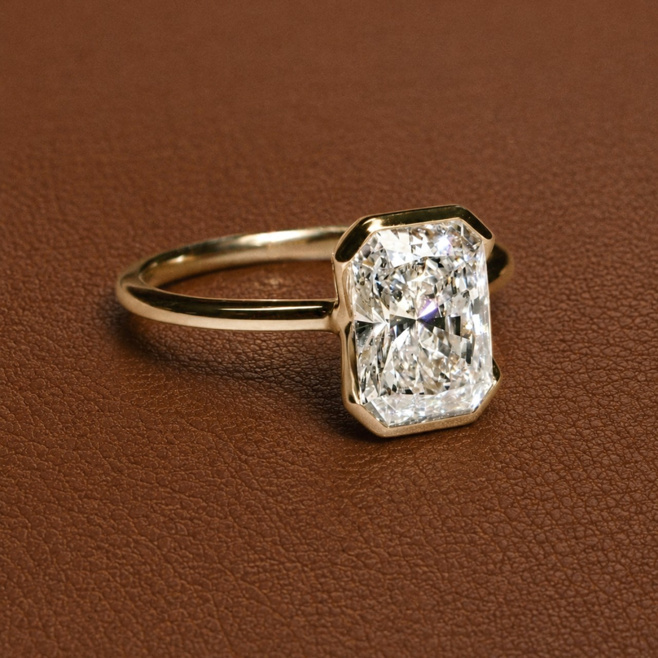 2CT Radiant Moissanite Half Bezel Engagement Ring Sterling Silver