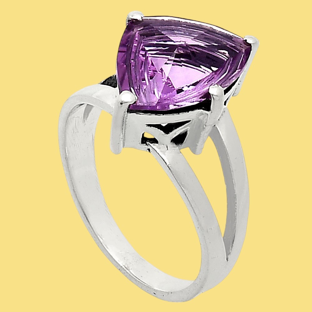 Fancy Cut Natural Amethyst – Brazil 925 Sterling Silver Ring s.8 Jewelry R-1019