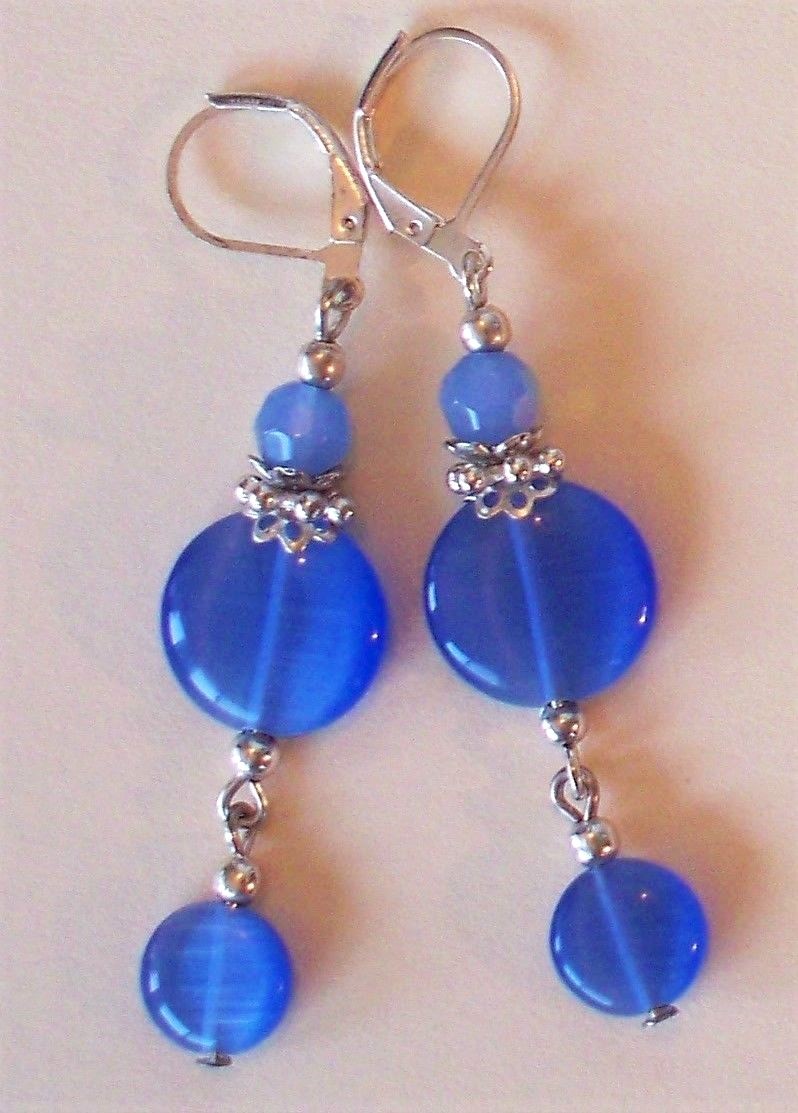 various BLUE CRYSTAL DANGLES Lever back handcrafted YOU CHOOSE
