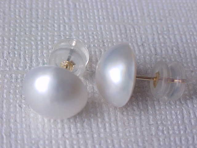 10MM AAA GENUINE WHITE MABE PEARL STUD EARRINGS SOLID 14K YELLOW GOLD #2