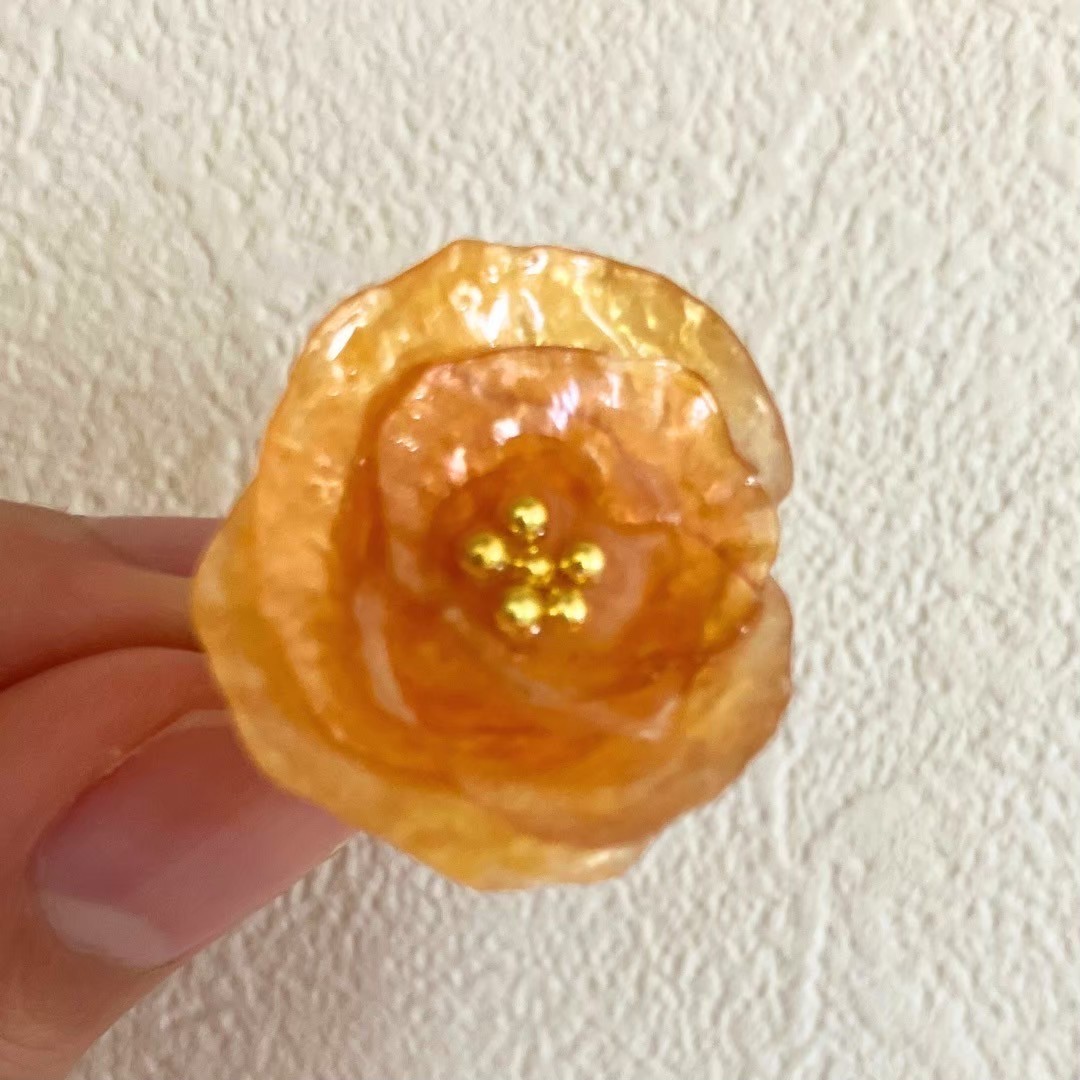 Handmade Orange Shell Flower Ring Adjustable Boho Statement Jewelry Gold Plated