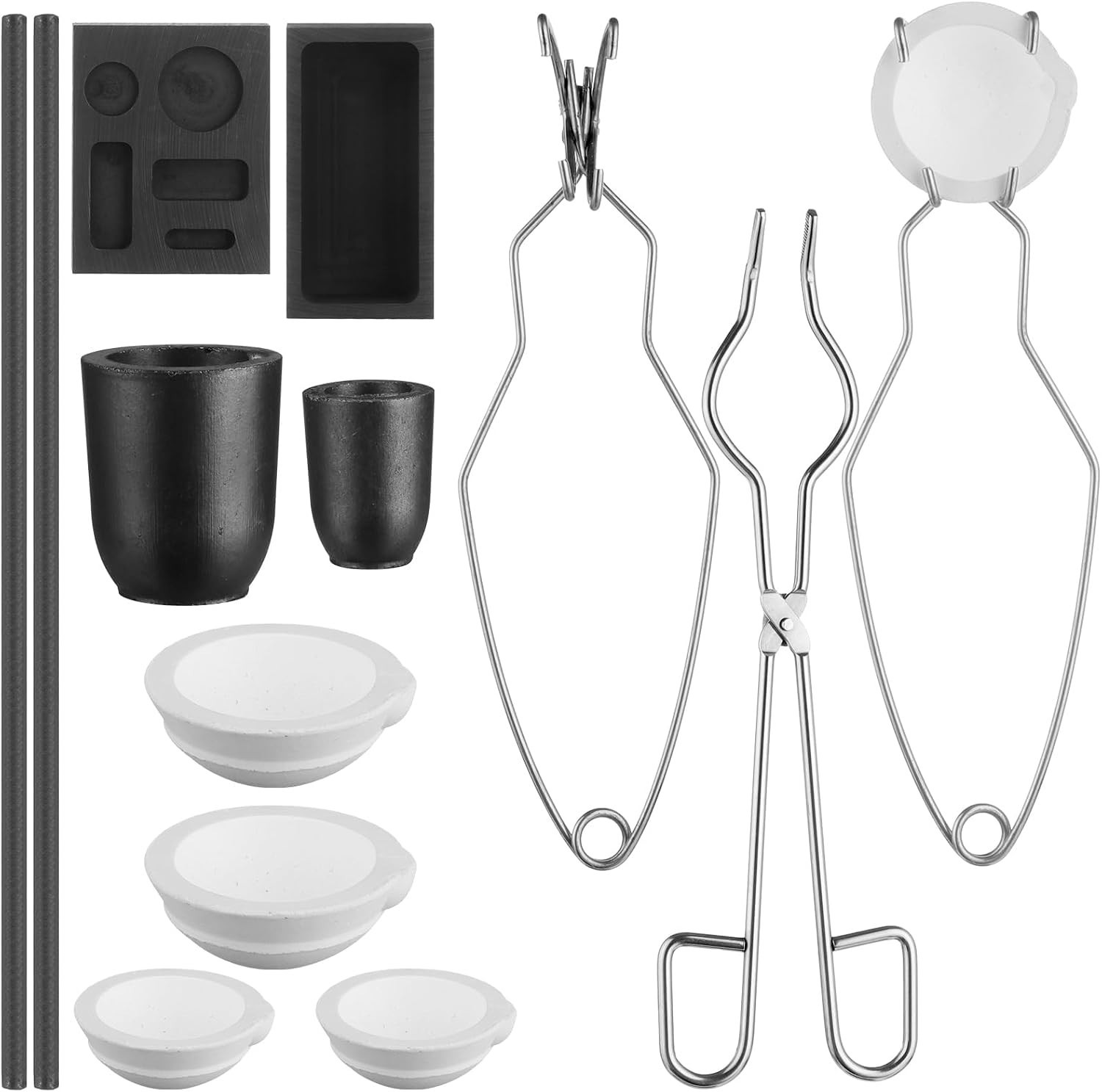 13Pcs Graphite Torch Melting Casting Kit, 5-In-1 Ingot Mold Crucibles Tongs | Qu