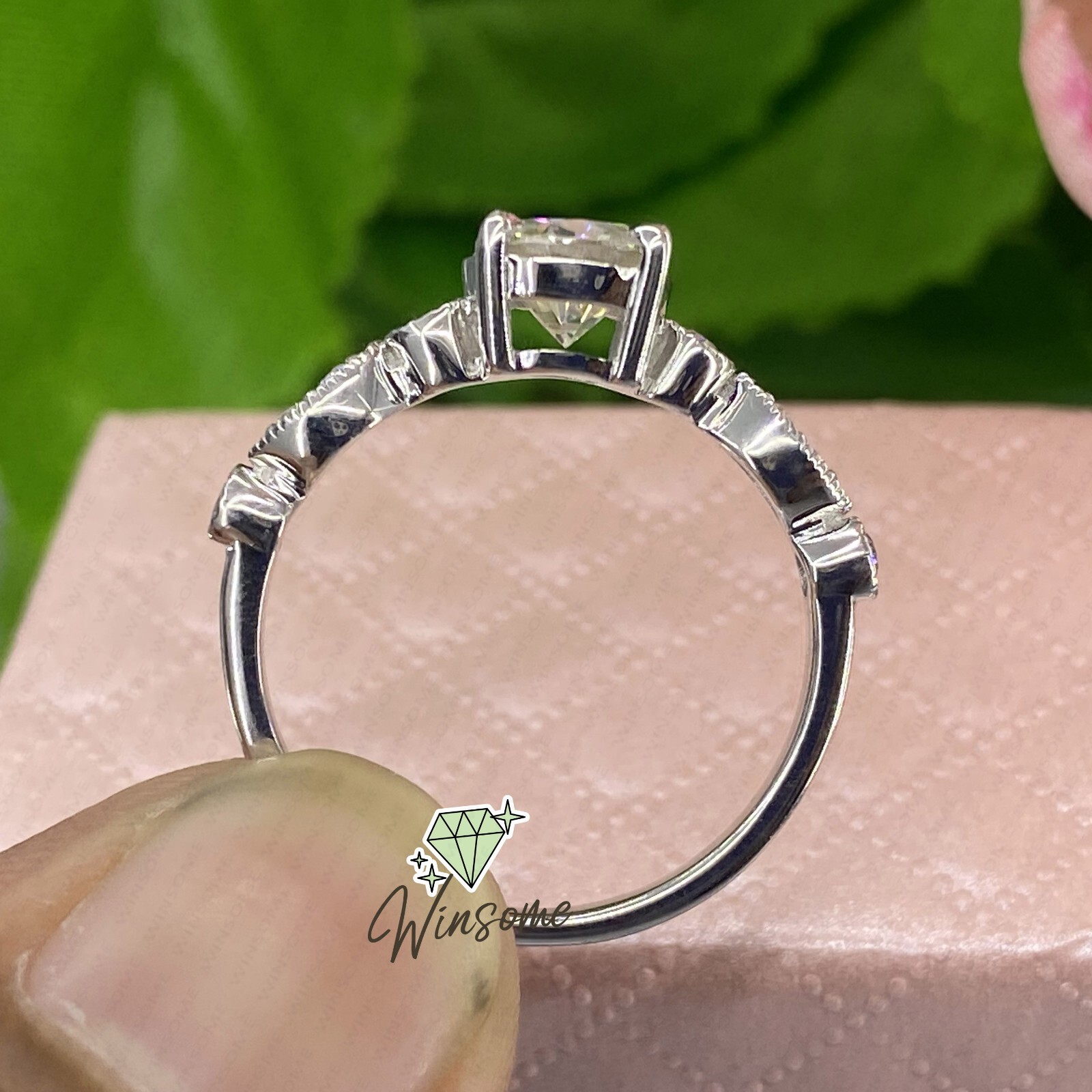 Round Moissanite Solitaire With Accents Anniversary Ring 14k White Gold Plated