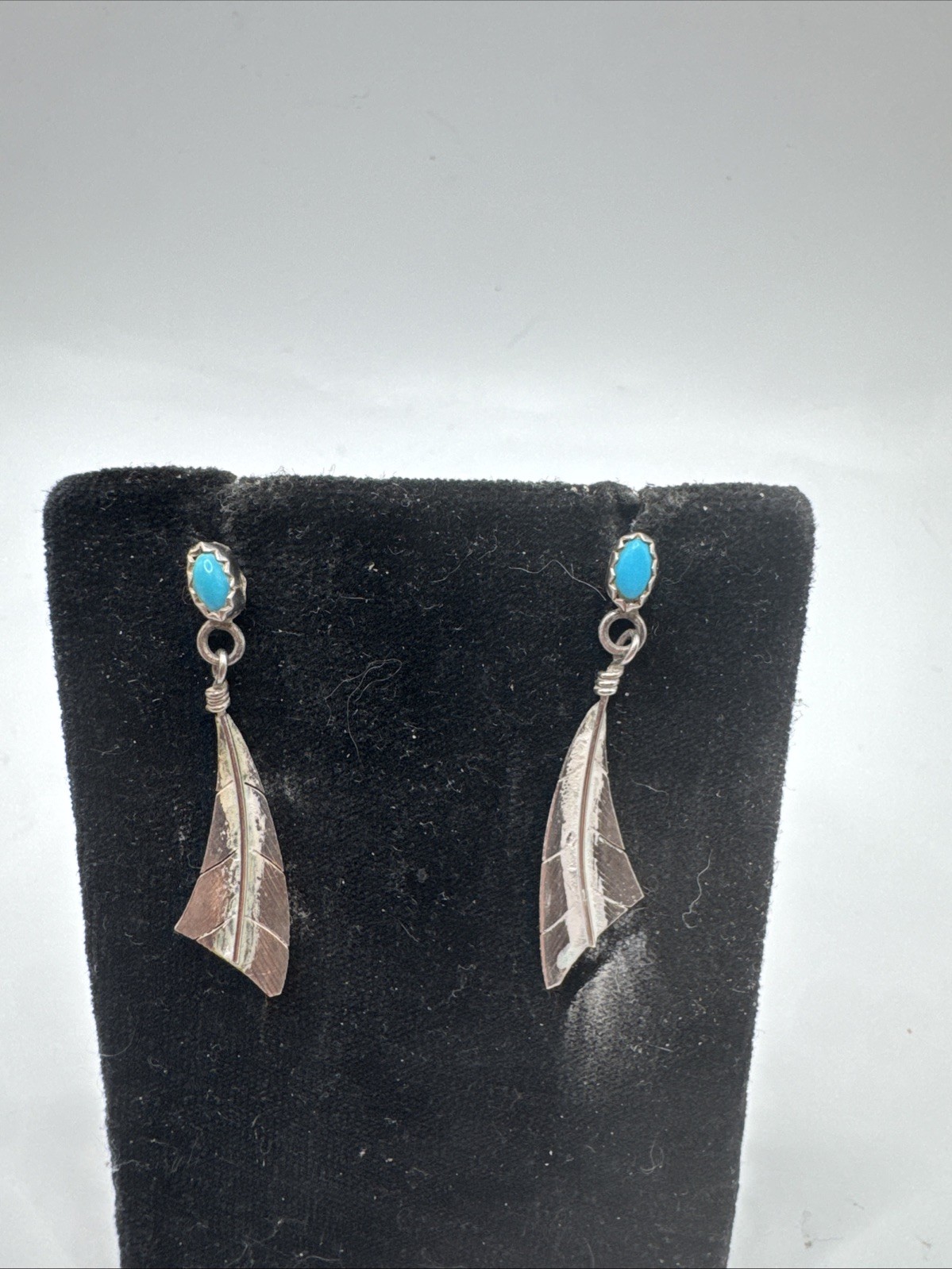 Vintage Native American Sterling Silver Turquoise Dangle Post Earrings Southwest
