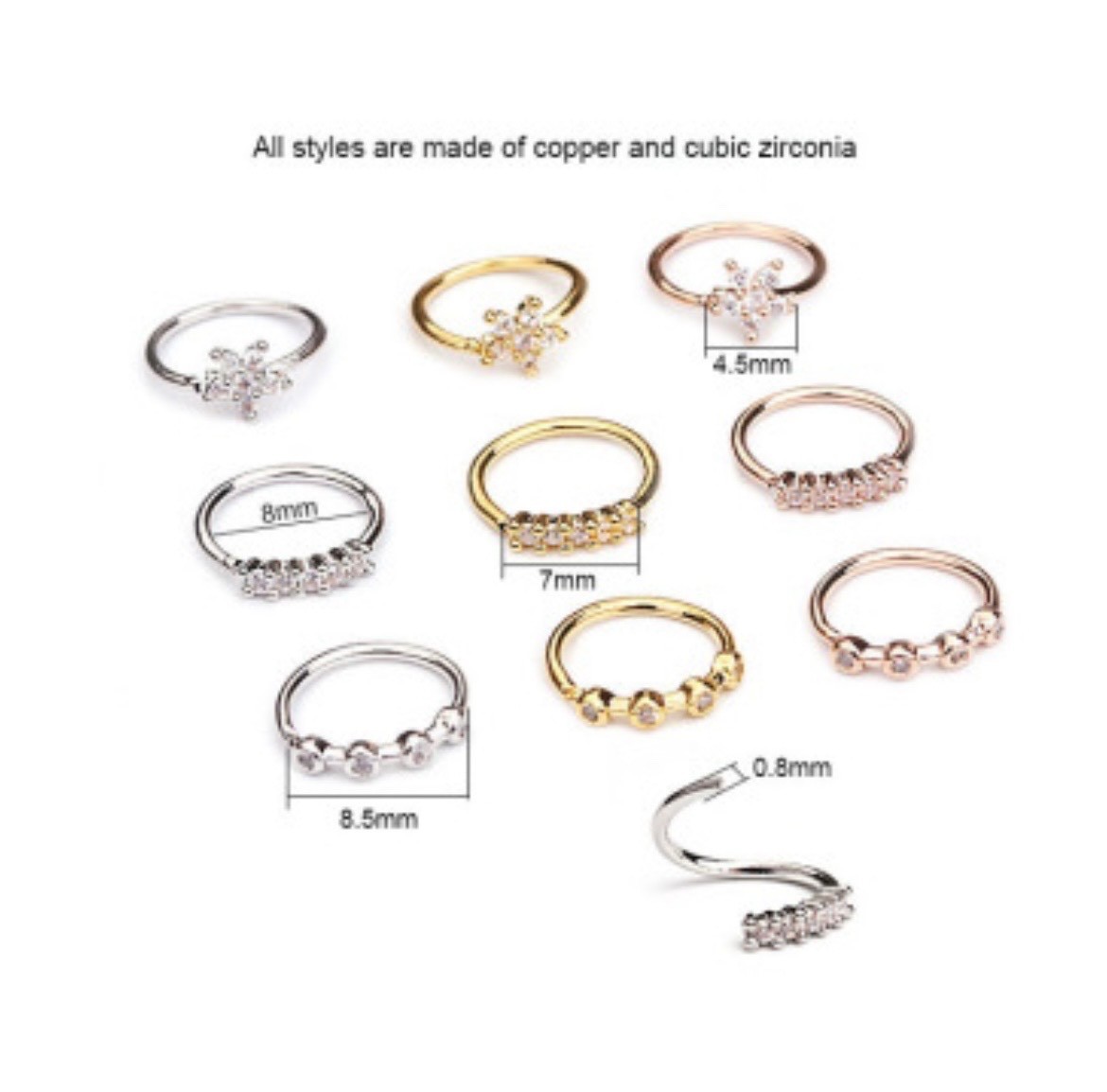 Fake Nose Ring Hoop No Piercing Clip On Nose Stud Tiny Flower CZ Helix Jewelry
