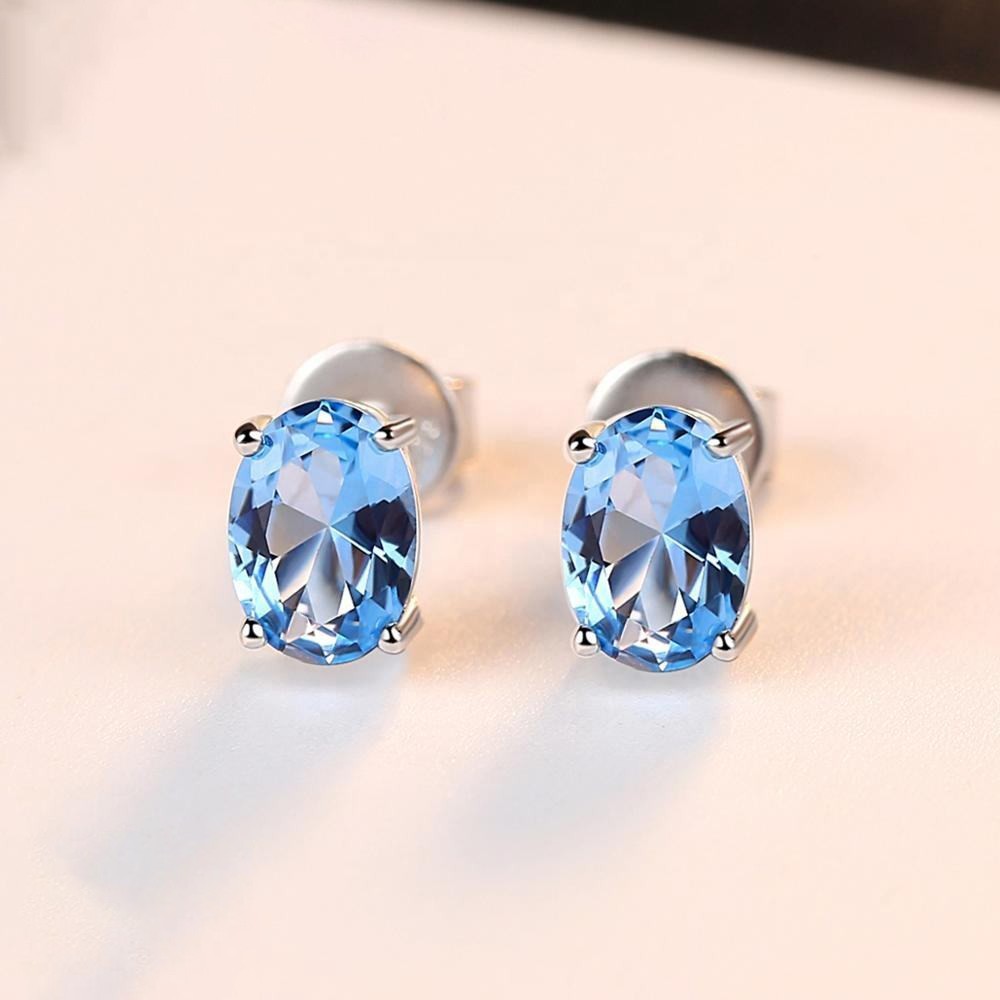 Oval Shape Lab Created Sky Blue Topaz Solitaire Engagement Ring Sterling Silver