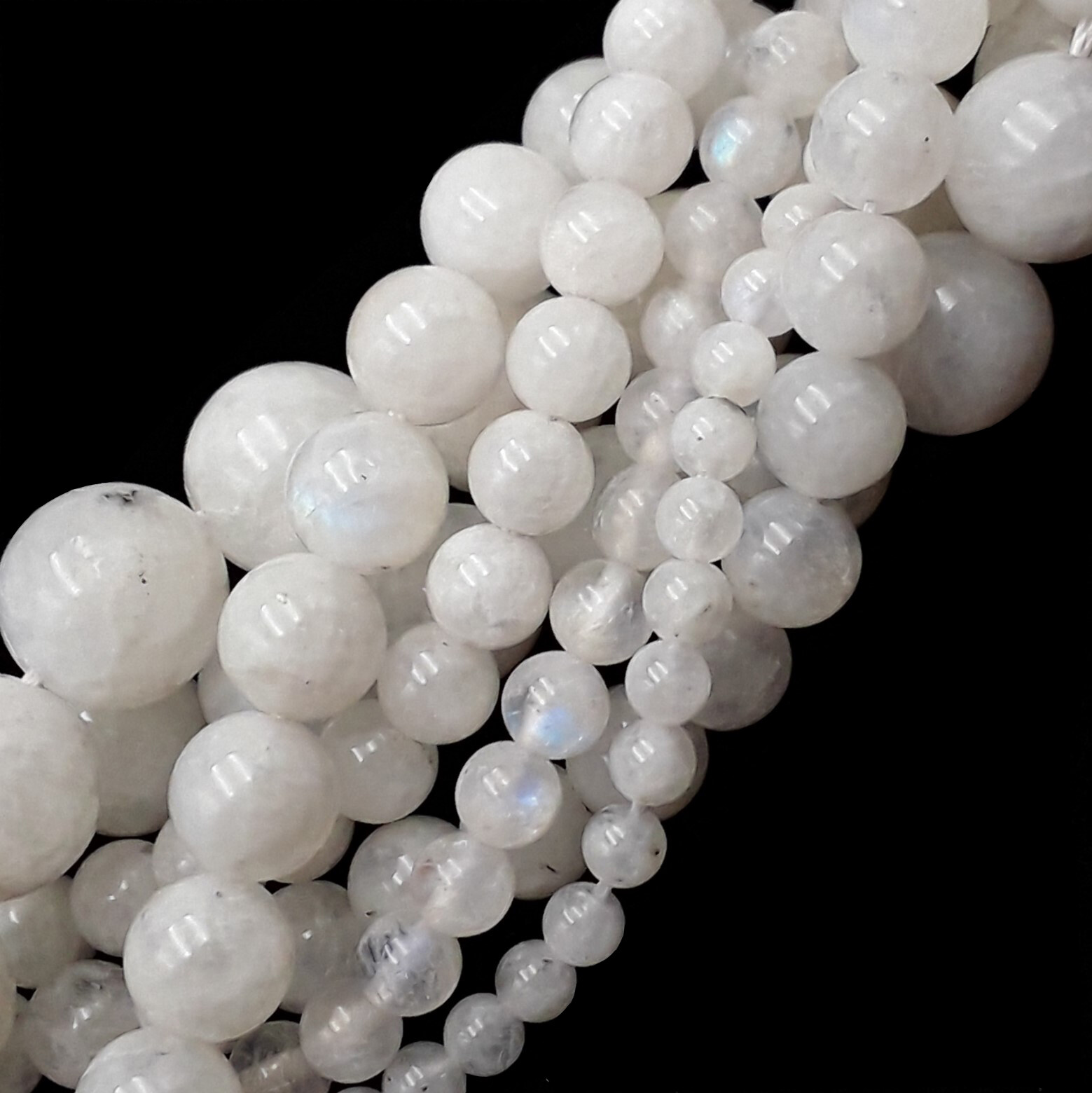White Rainbow Moonstone Smooth Round Beads 4mm 5mm 6mm 8mm 10mm 12mm 15.5″ Strnd
