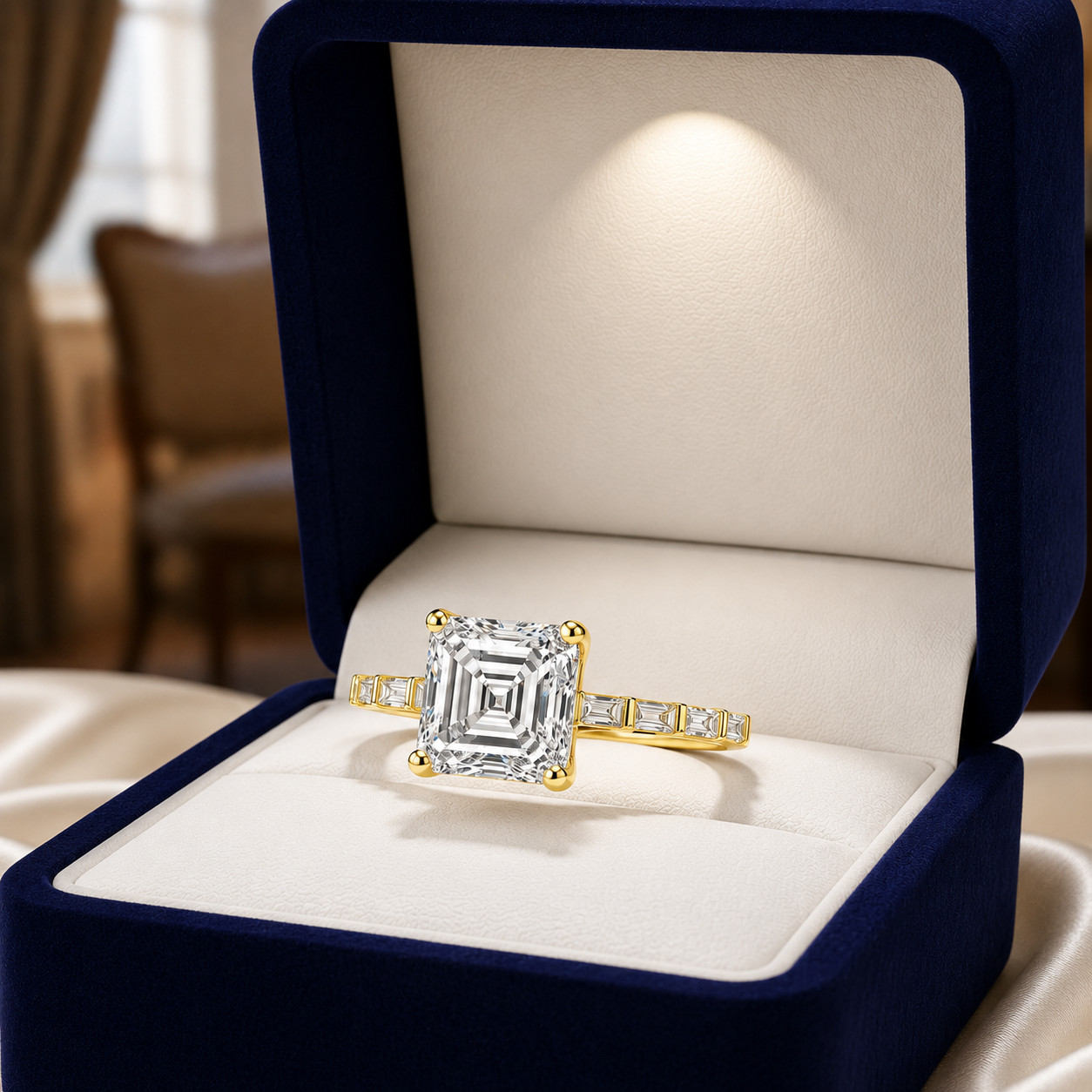 14K Yellow Gold IGI Certified Lab Grown Diamond Wedding Ring 3.90 Ct Asscher Cut