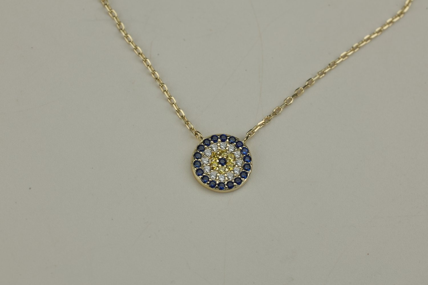 Sterling Silver Evil Eye Pendant Necklace Gold Tone Blue White CZ 18 Inch