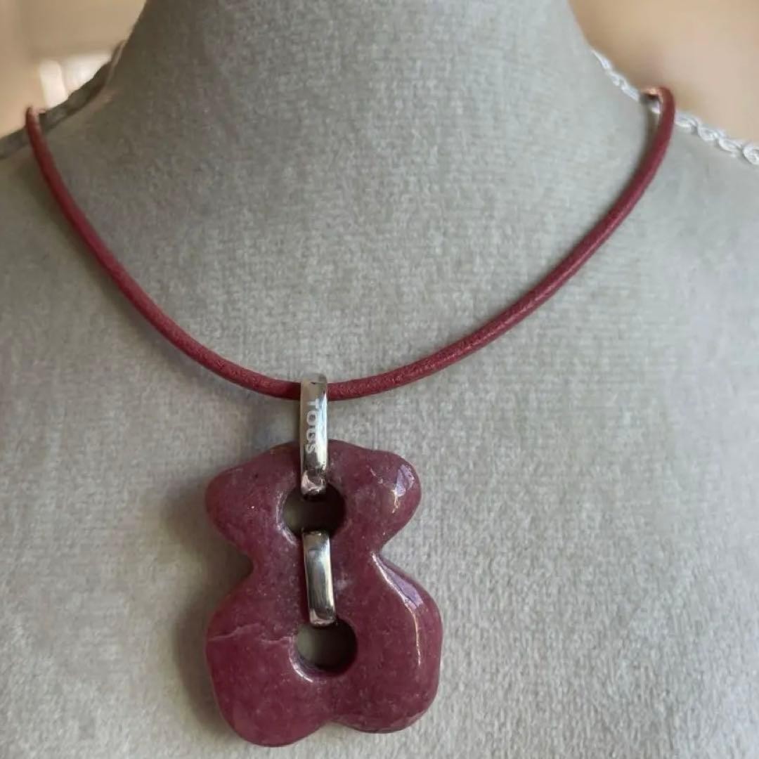 Auth TOUS Natural Silver Necklace 925 Silver Pink Women’s Pendant Accessory