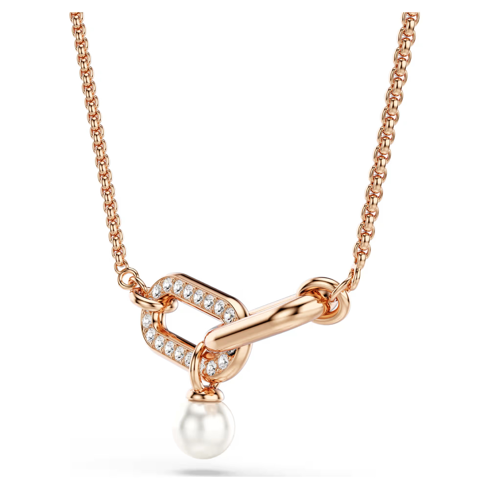 Constella White Rose Gold Pendant Necklace Round Cut Crystal Pearl New