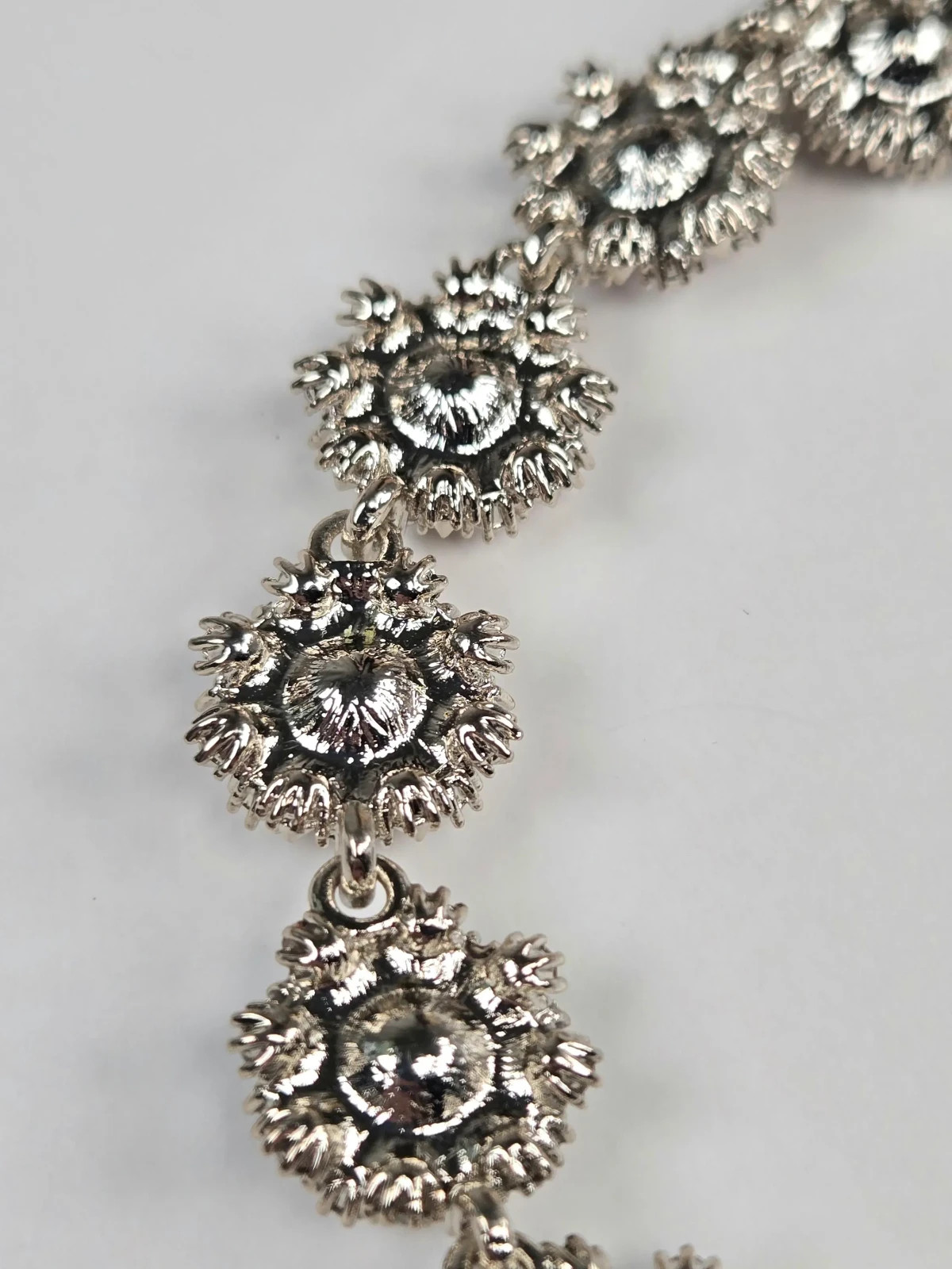 Pink Rhinestone Necklace Victorian Style 16 In Statement Special Occasion Silver