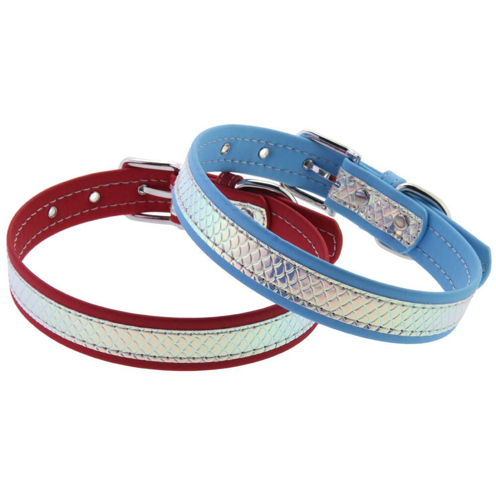 Double Color Splicing Sequined Fish Scale Leather Choker Collar Necklace Chain