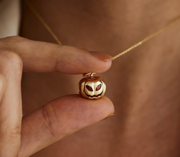 Pumpkin Pendant Gold Plated Cute Halloween Jewelry Spooky Charm Necklace Gift