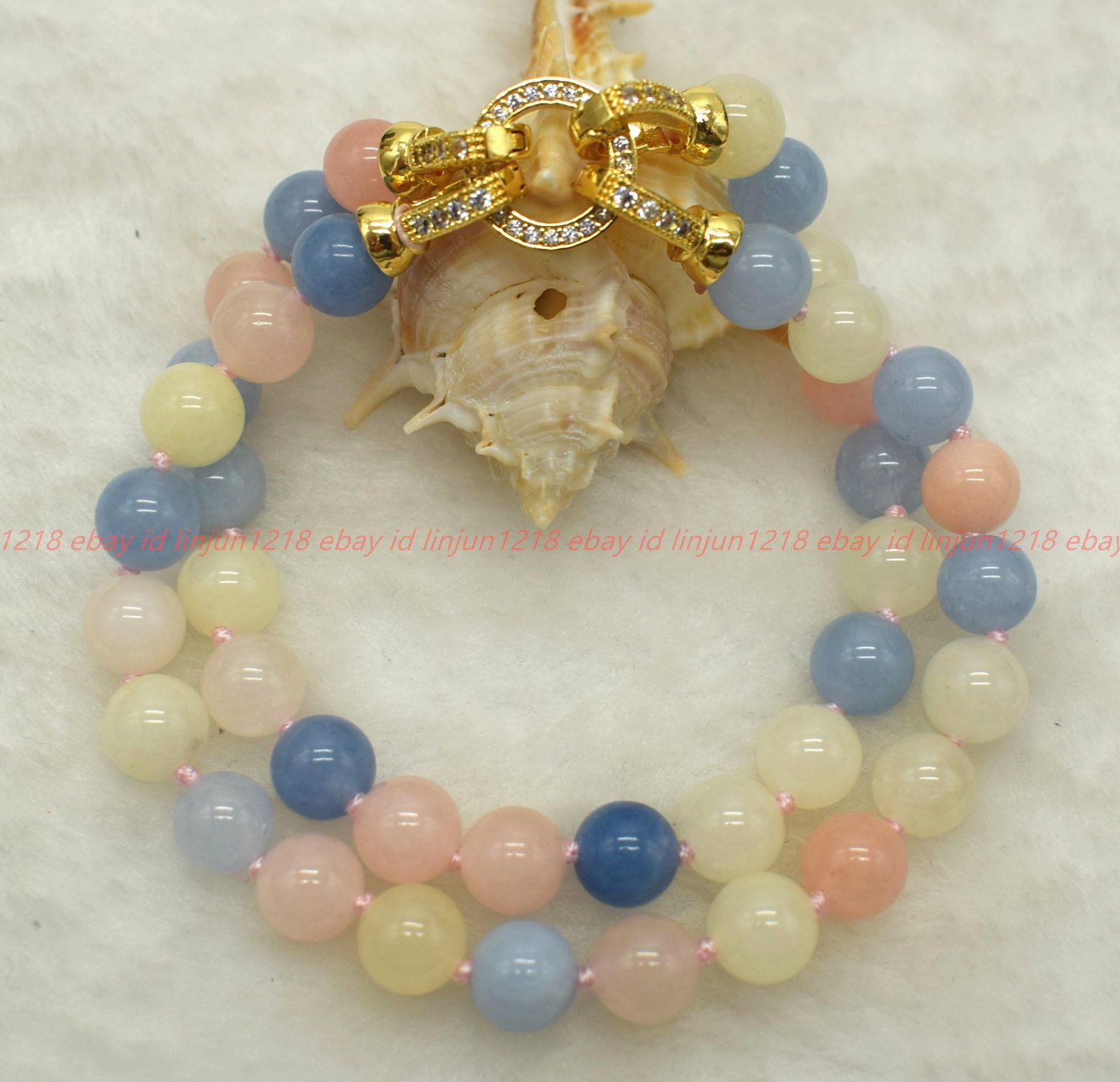 Pretty 2Rows Natural 8/10mm Colorful Morganite Gems Round Beads Bracelet 7-9in