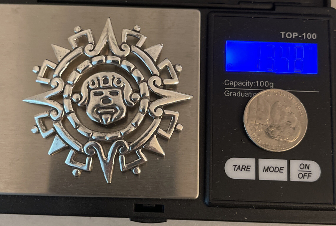 Vtg Sterling Silver 925 Aztec Pin 2 1/16” 13.48g Made In Mexico MM 34