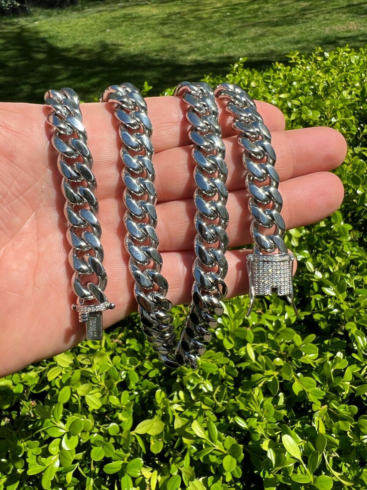 Miami Cuban Link Stainless Steel Chain Necklace Iced MOISSANITE Clasp Hip Hop