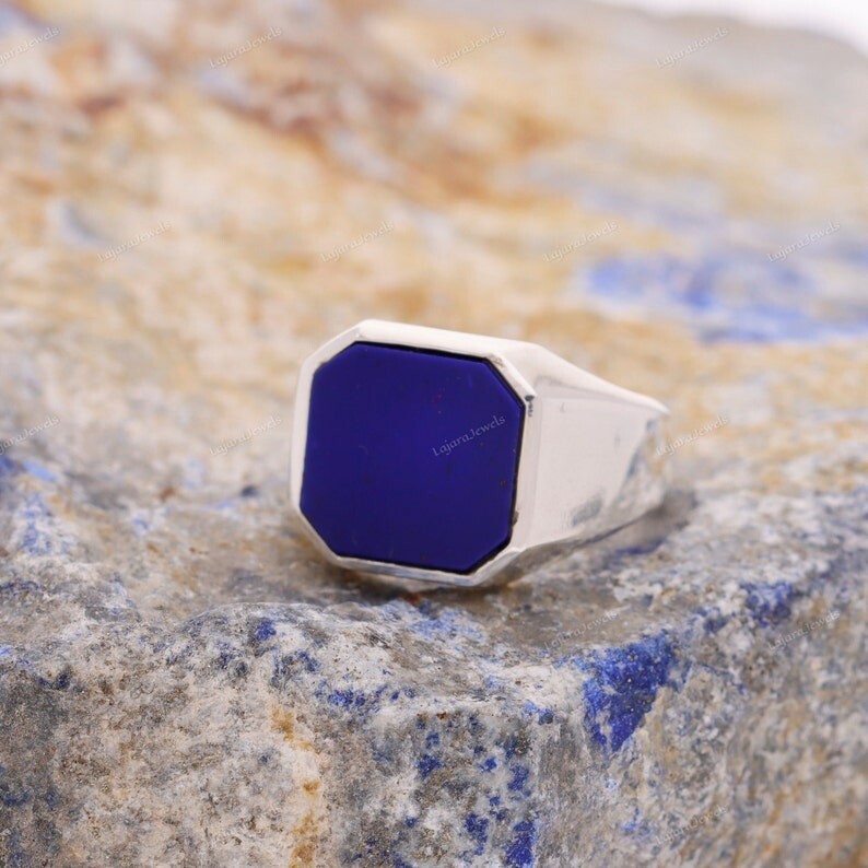 Lapis Lazuli Mens Ring 925 Sterling Silver Ring, Signet Men Ring Gift For Him