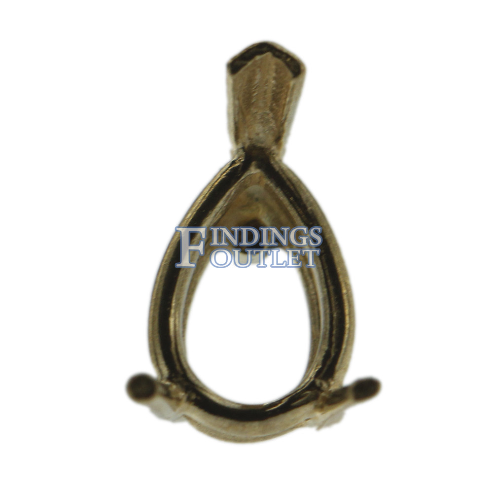 14k Yellow Gold V-End Pear Stud Earring Mounting Setting Push Back Post 3 Prong