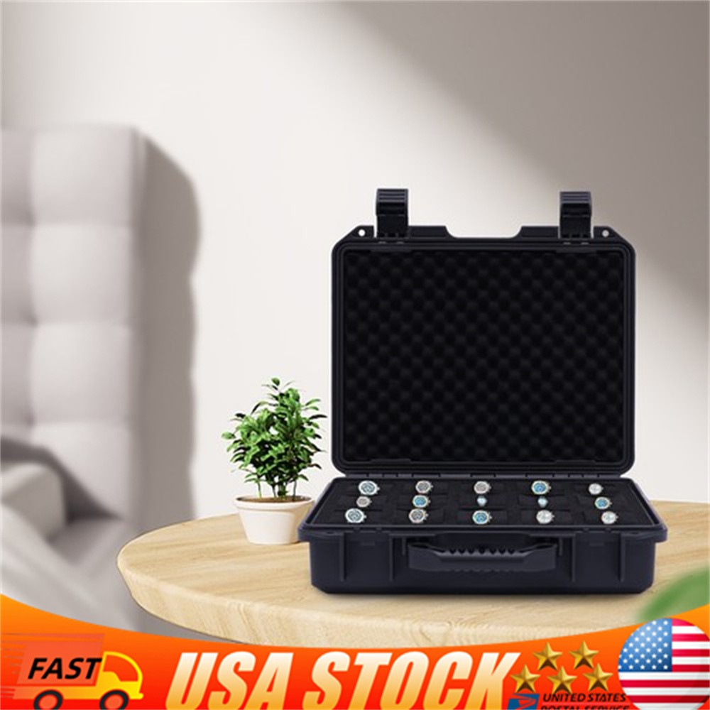 Watch Box Display Case Fit 15 Watch in Custom Foam Travel Watch Case Waterproof.
