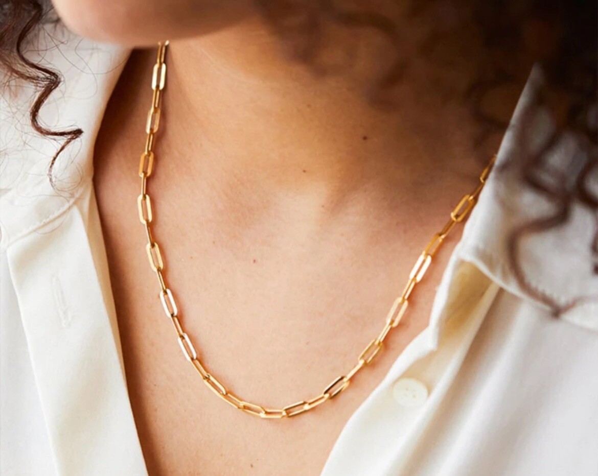 Gold Stainless 4mm Paperclip Cable Link 18” Chain Necklace Jewelry Statement NEW